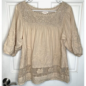 Sundance Ophelia Ornate Embroidered Lace Top Sz M Cotton Crochet Boho Peasant